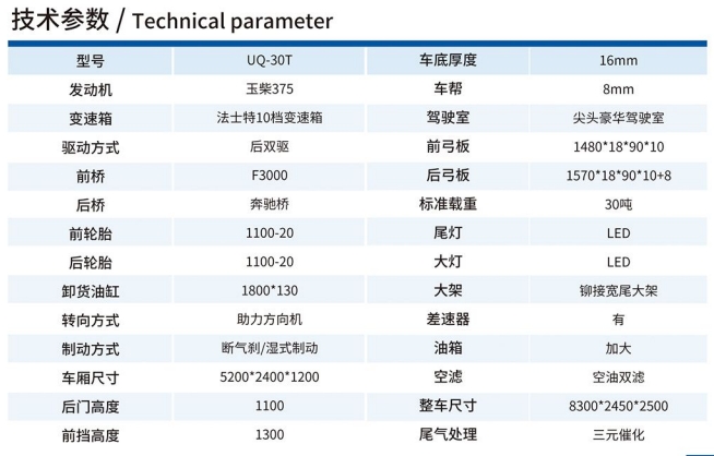 UQ-30T矿用运输车技术参数
